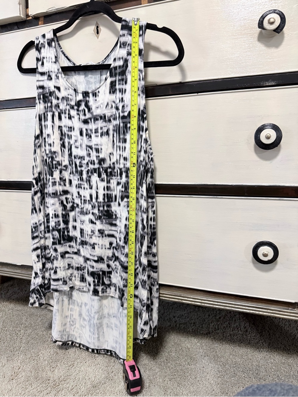 Rose and Olive Black & White Abstract Print Sleeveless Tunic